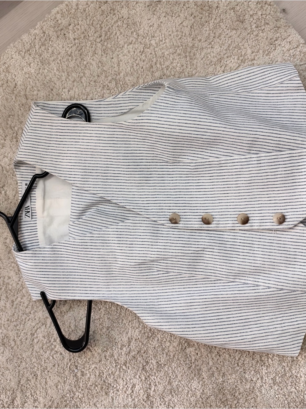 ZARA Cream and Navy Striped Sleeveless Vest and skirt